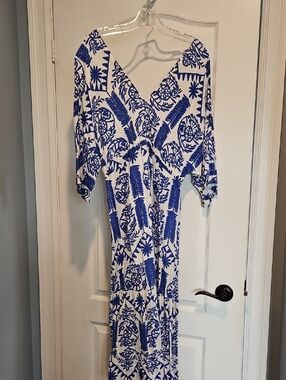 White and Blue Maxi Dress